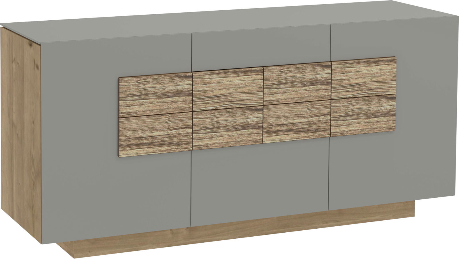 Modernes Sideboard in Grau mit Holzdetails, Frontansicht