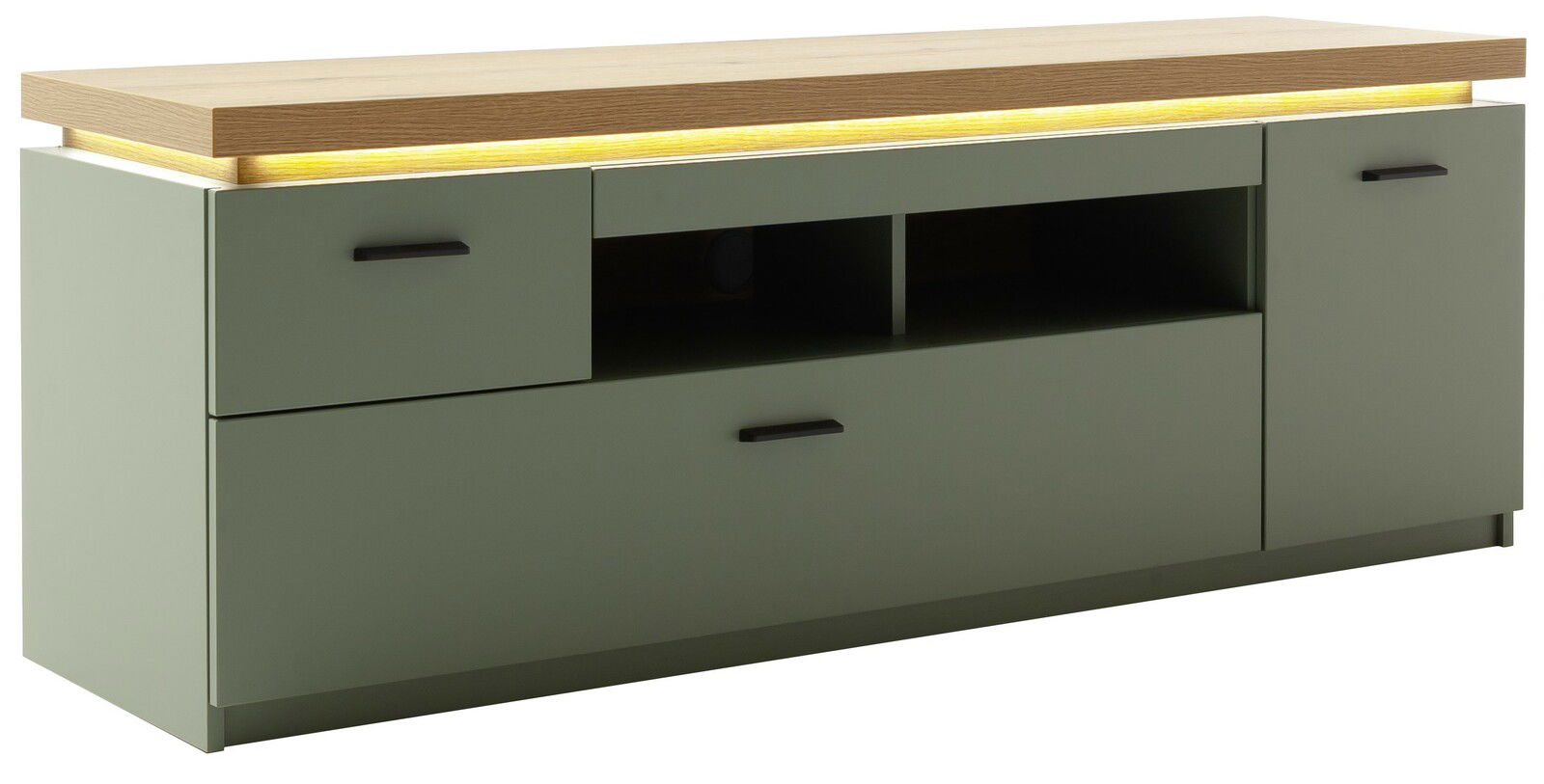 Z2 TV-Lowboard MONIZ TV-Lowboard in modernem Design mit Holzoberfläche und LED-Beleuchtung, seitliche Perspektive