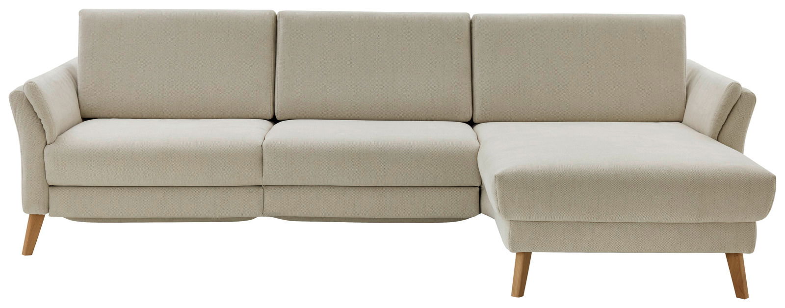 Beige Longchairkombination mit Holzbeinen, Frontalansicht