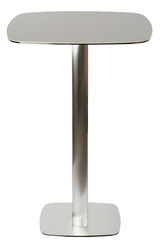 Moderner Bartisch aus Metall mit quadratischer Tischplatte und stabilem Standfuß, Frontalansicht.