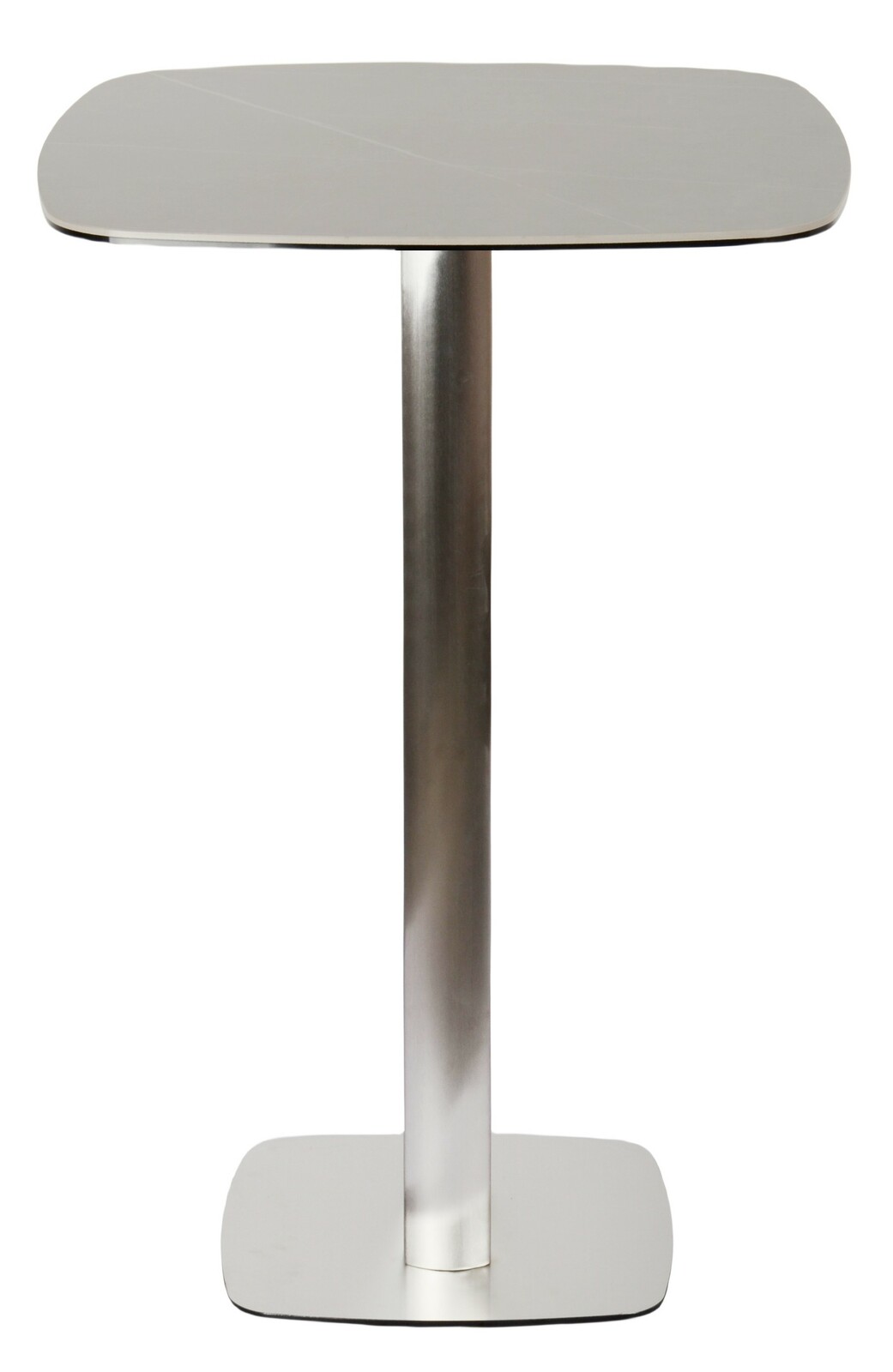 Novel Bartisch GIO Moderner Bartisch aus Metall mit quadratischer Tischplatte und stabilem Standfuß, Frontalansicht.