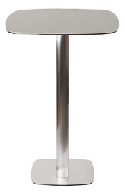 Moderner Bartisch aus Metall mit quadratischer Tischplatte und stabilem Standfuß, Frontalansicht.