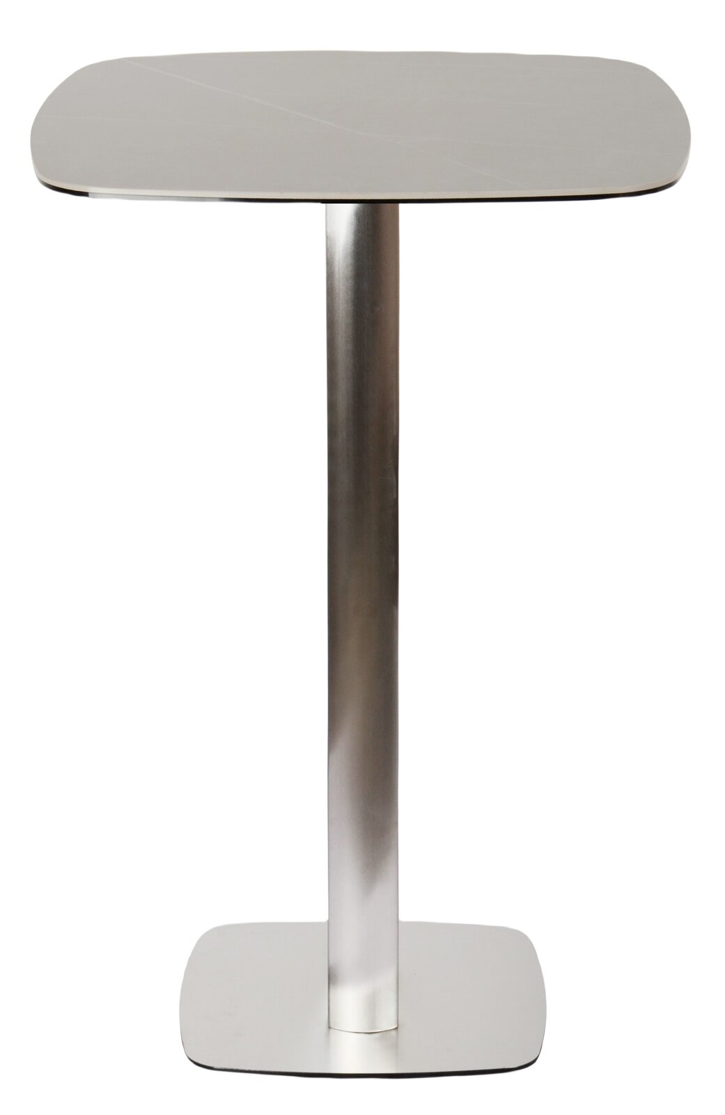 Novel Bartisch GIO Moderner Bartisch aus Metall mit quadratischer Tischplatte und stabilem Standfuß, Frontalansicht.