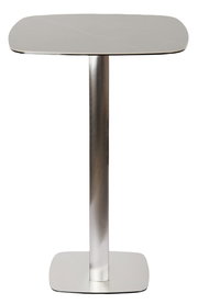Moderner Bartisch aus Metall mit quadratischer Tischplatte und stabilem Standfuß, Frontalansicht.