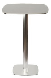 Moderner Bartisch aus Metall mit quadratischer Tischplatte und stabilem Standfuß, Frontalansicht.