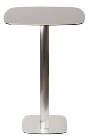 Moderner Bartisch aus Metall mit quadratischer Tischplatte und stabilem Standfuß, Frontalansicht.