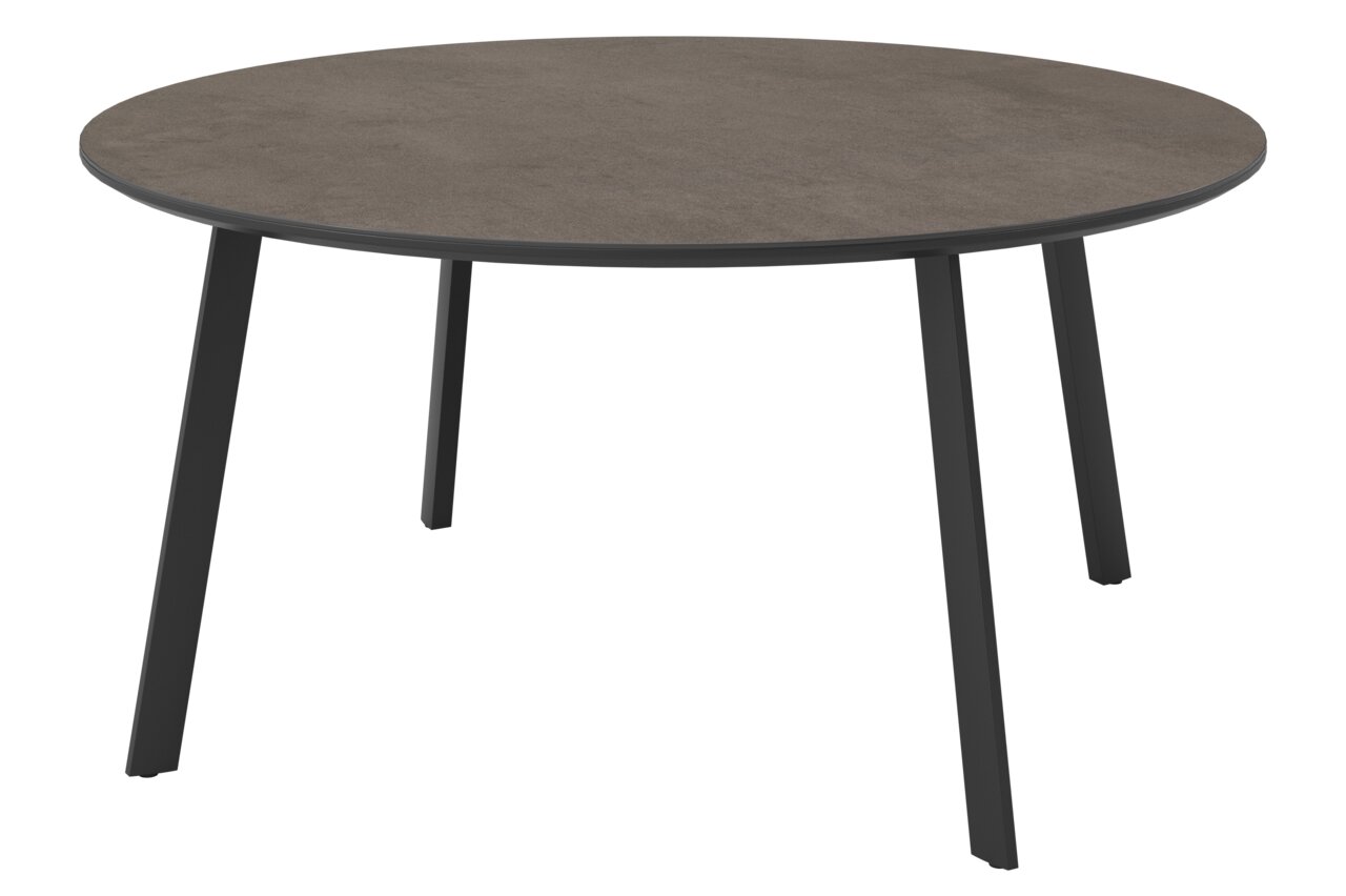 Ambia Garden Tafel voor binnen/buiten CIRCLE Ronde tuintafel met donker tafelblad en zwarte poten, zijaanzicht