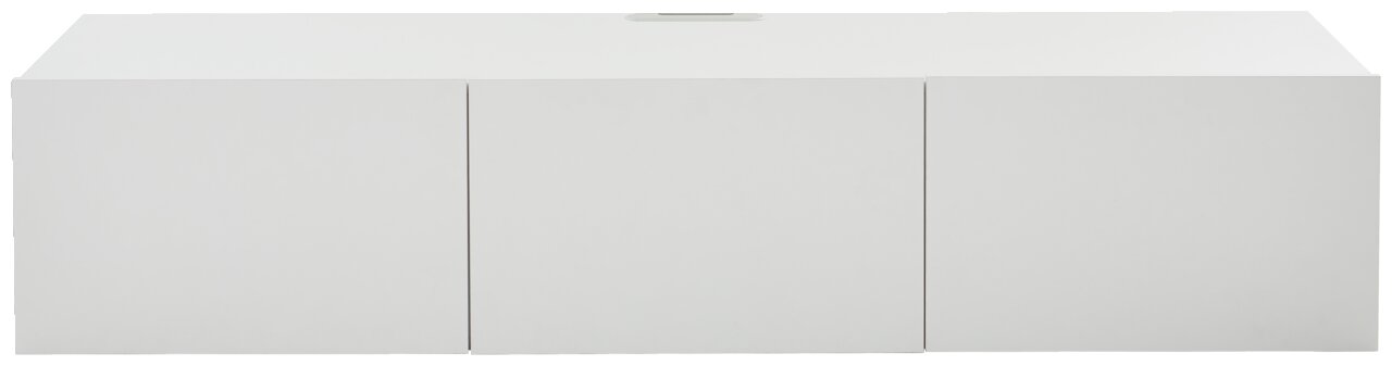 Weißes TV-Hängelowboard mit drei Türen, frontale Ansicht