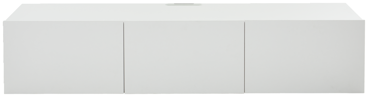 Weißes TV-Hängelowboard mit drei Türen, frontale Ansicht