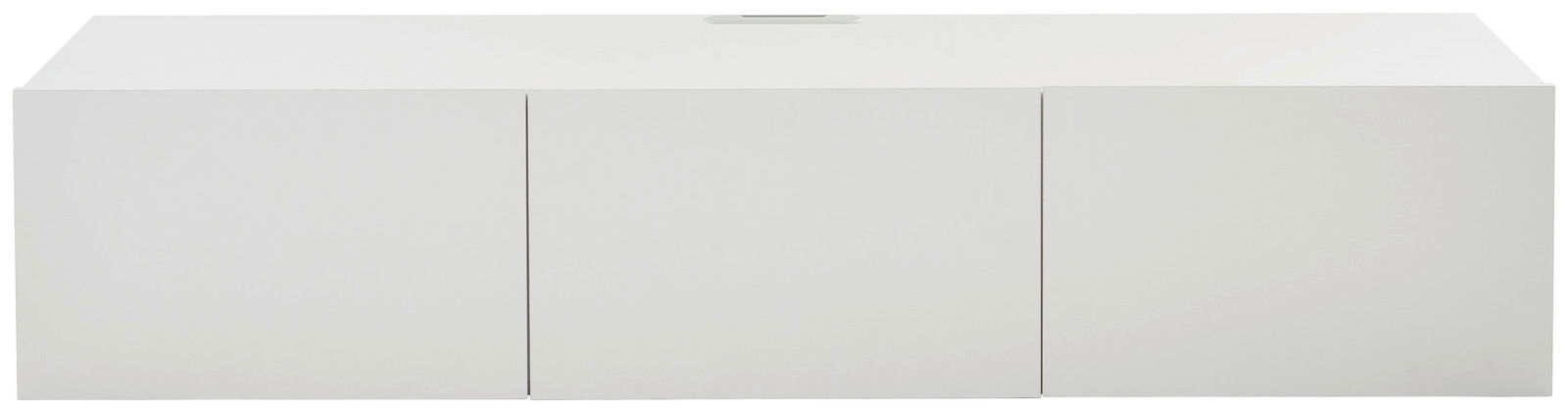 Weißes TV-Hängelowboard mit drei Türen, frontale Ansicht