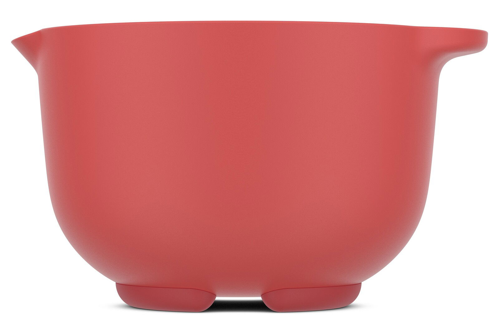 Rote Rührschüssel mit Ausguss, seitliche Perspektive