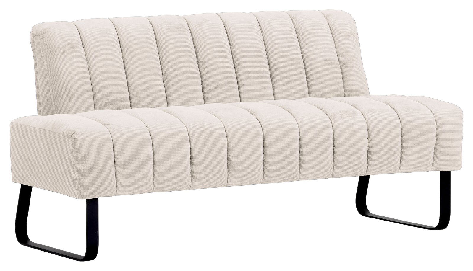 Novel 2er-Sitzbank LAILA Zweier-Sitzbank mit cremefarbenem Stoffbezug und schwarzen Metallbeinen, seitliche Perspektive