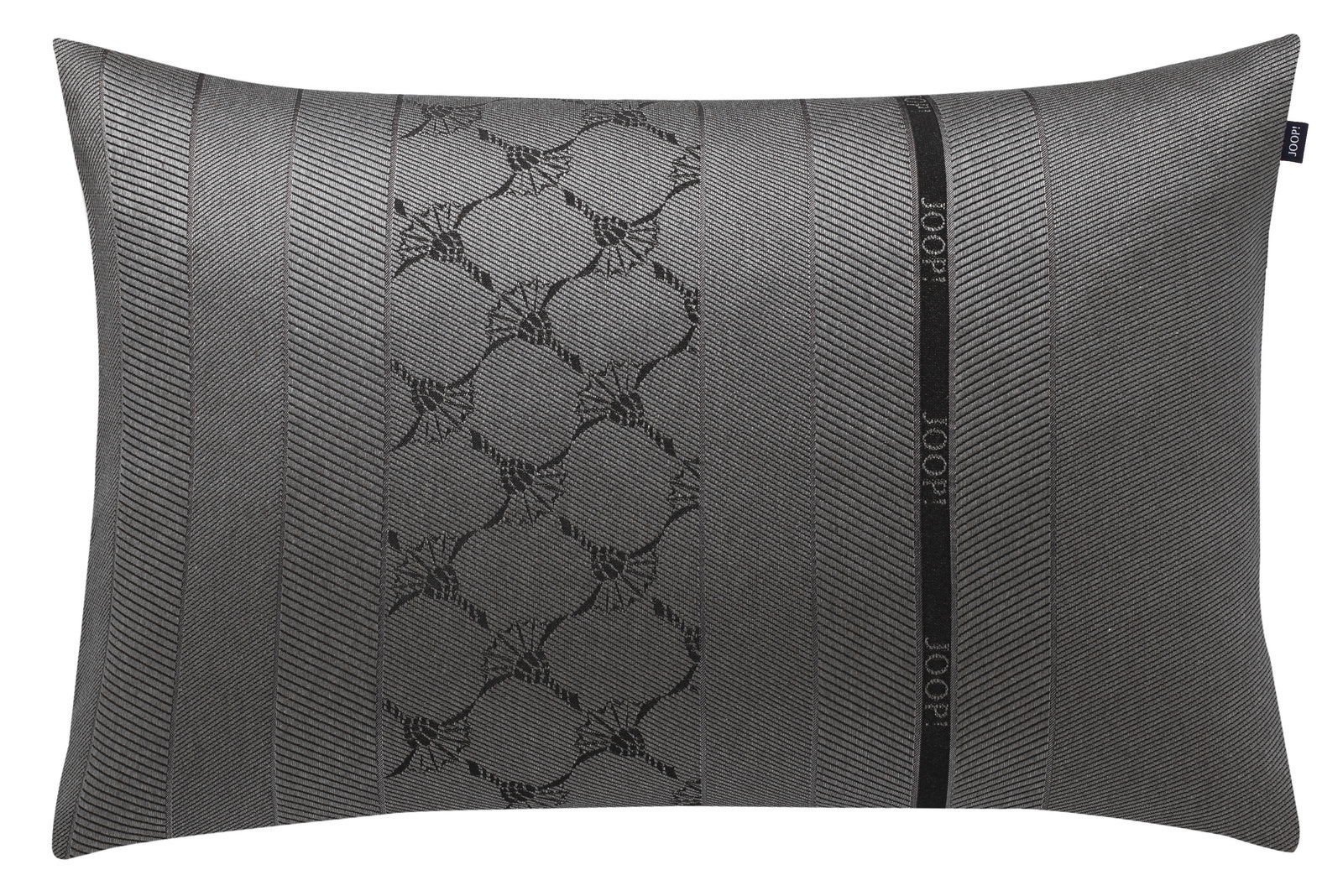 JOOP! J!Blend Kissenhülle JOOP!EX Graue Zierkissenhülle mit elegantem Streifen- und Blumenmuster, Markenlogo JOOP! sichtbar, Vorderansicht