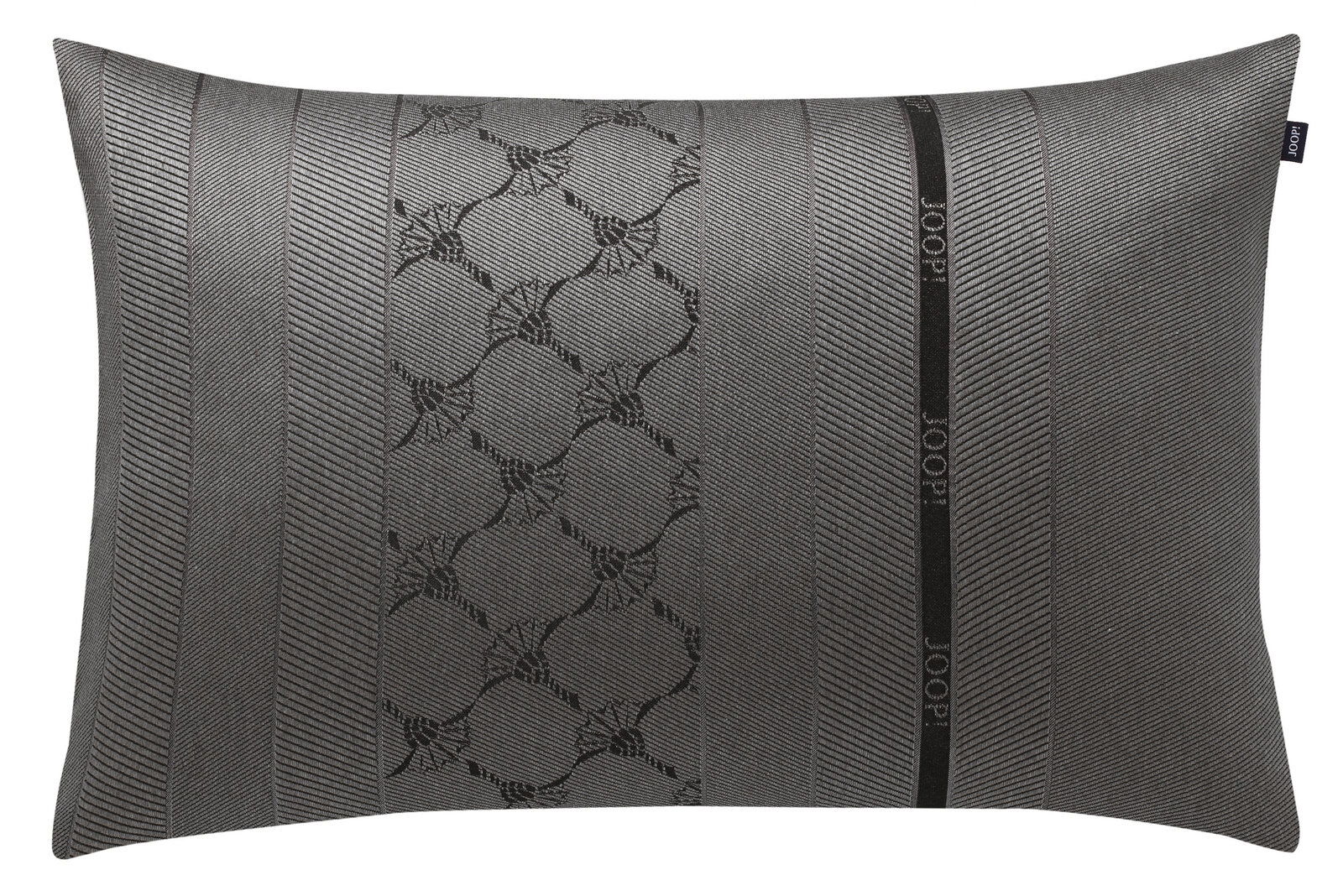 JOOP! J!Blend Kissenhülle JOOP!EX Graue Zierkissenhülle mit elegantem Streifen- und Blumenmuster, Markenlogo JOOP! sichtbar, Vorderansicht