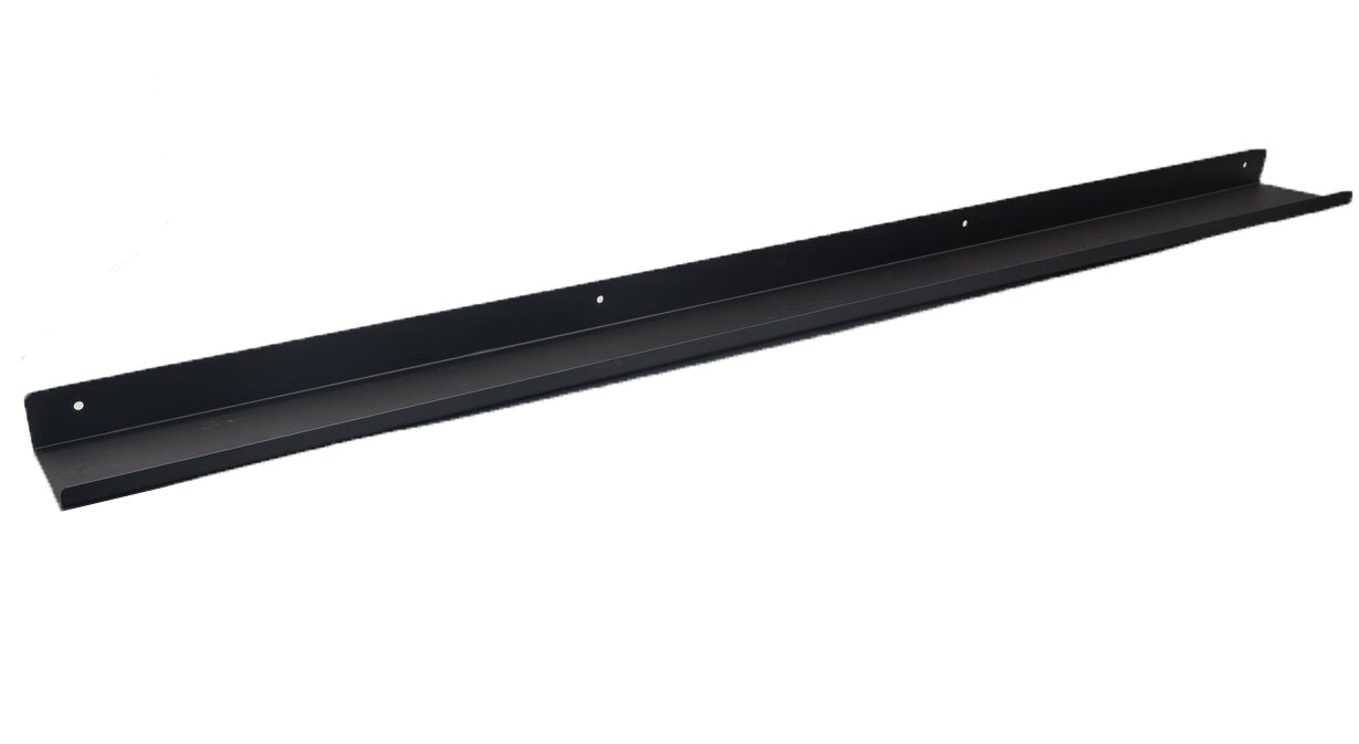 Schwarzes Wandregal aus Metall, seitliche Perspektive