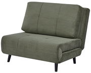 Grüner Funktionssessel mit geripptem Stoffbezug, seitliche Perspektive