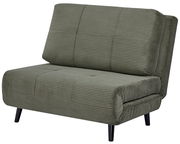 Grüner Funktionssessel mit geripptem Stoffbezug, seitliche Perspektive