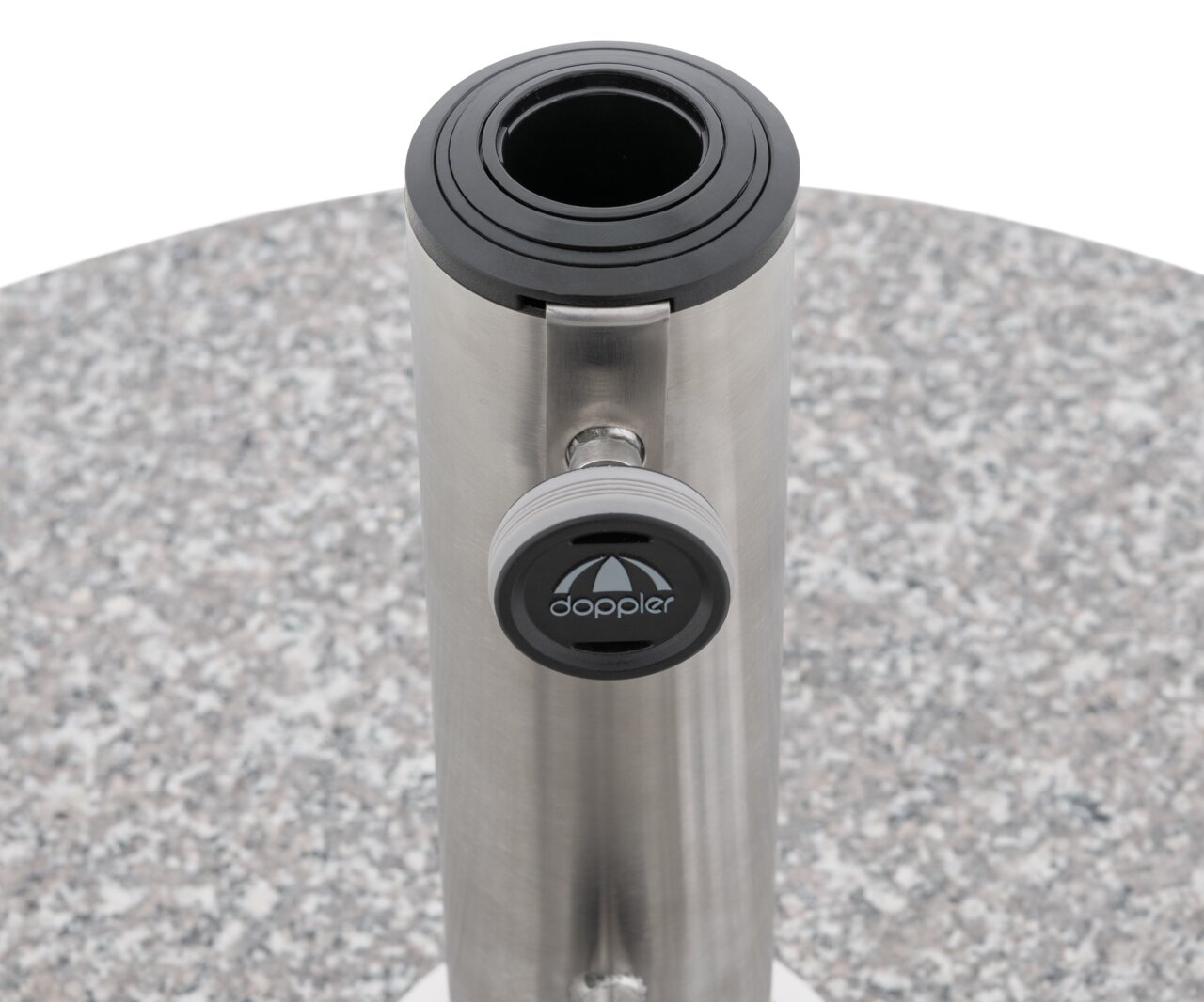 Granit-Sonnenschirmständer mit Edelstahlrohr und Klickverschluss, Ansicht von oben