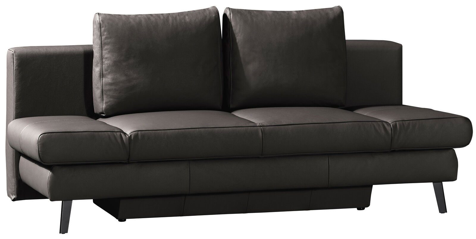 Schwarzes Querschläfer-Sofa mit zwei großen Rückenkissen, Vorderansicht