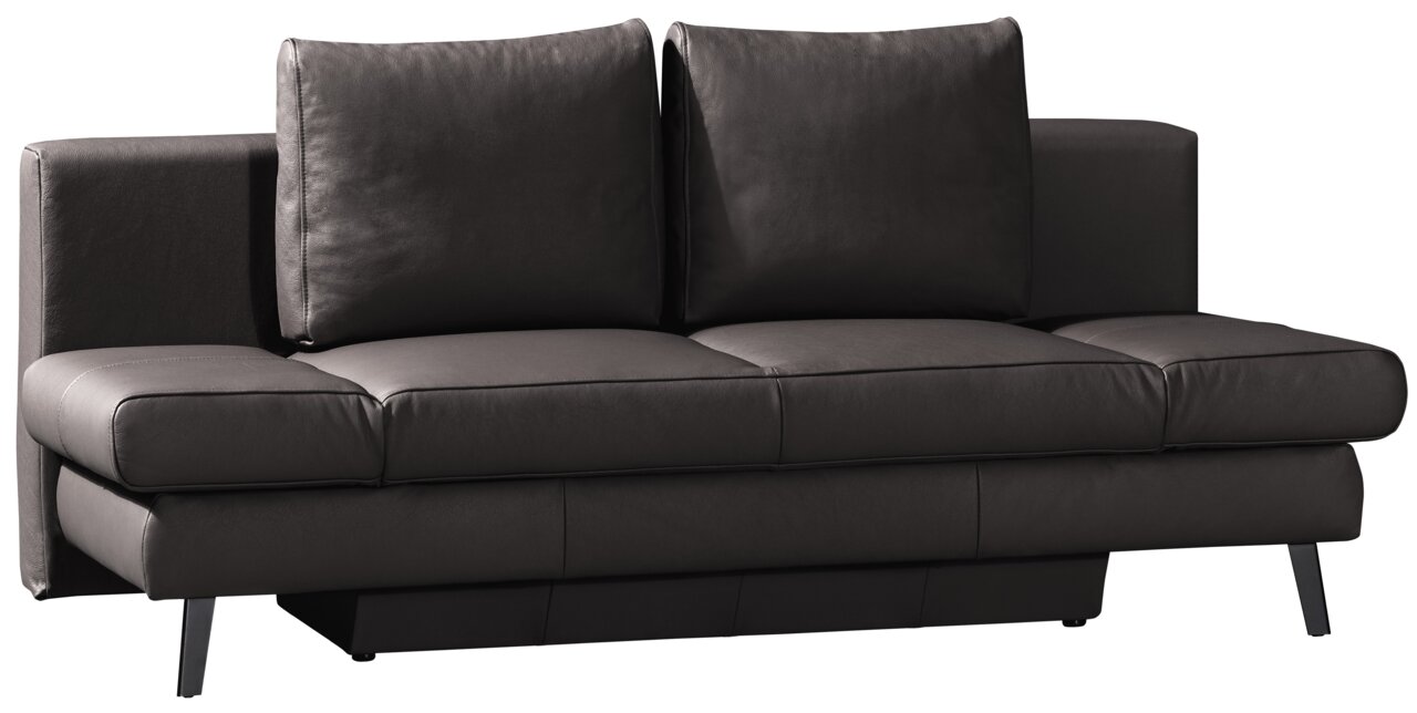 Schwarzes Querschläfer-Sofa mit zwei großen Rückenkissen, Vorderansicht