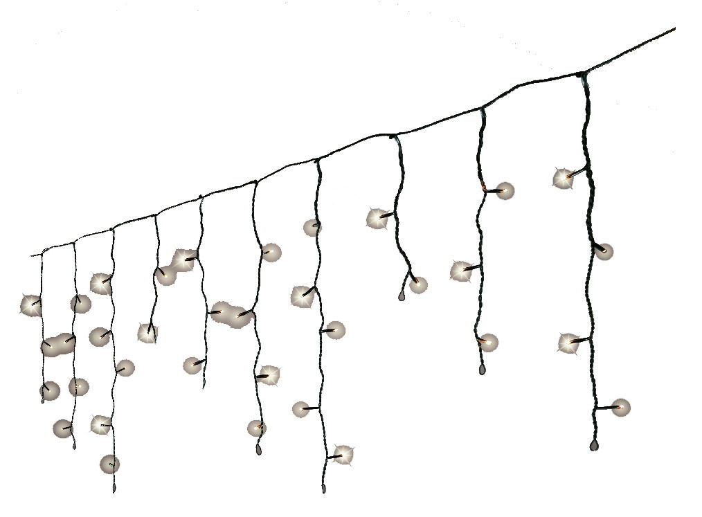 LED-Eiszapfenlichterkette mit funkelnden Lichtern, seitliche Perspektive