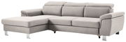Graues Ecksofa mit linker Ottomane, moderne Metallfüße, Vorderansicht