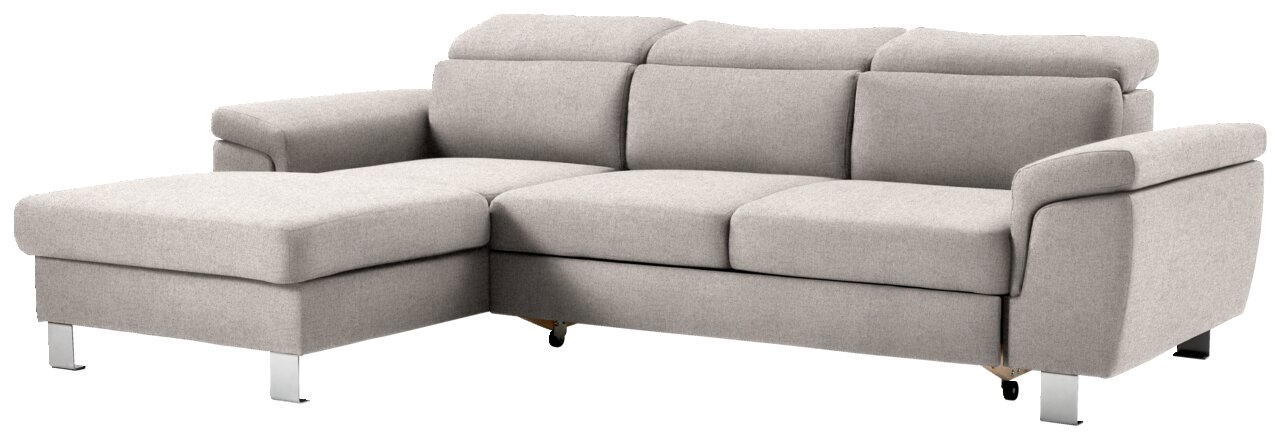 Graues Ecksofa mit linker Ottomane, moderne Metallfüße, Vorderansicht