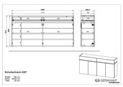 Technische Zeichnung eines Schuhschranks mit den Maßen: Breite 180 cm, Höhe 90/92 cm, Tiefe 40 cm. Front- und Seitenansicht des Schranks mit mehreren Fächern und Schubladen.
