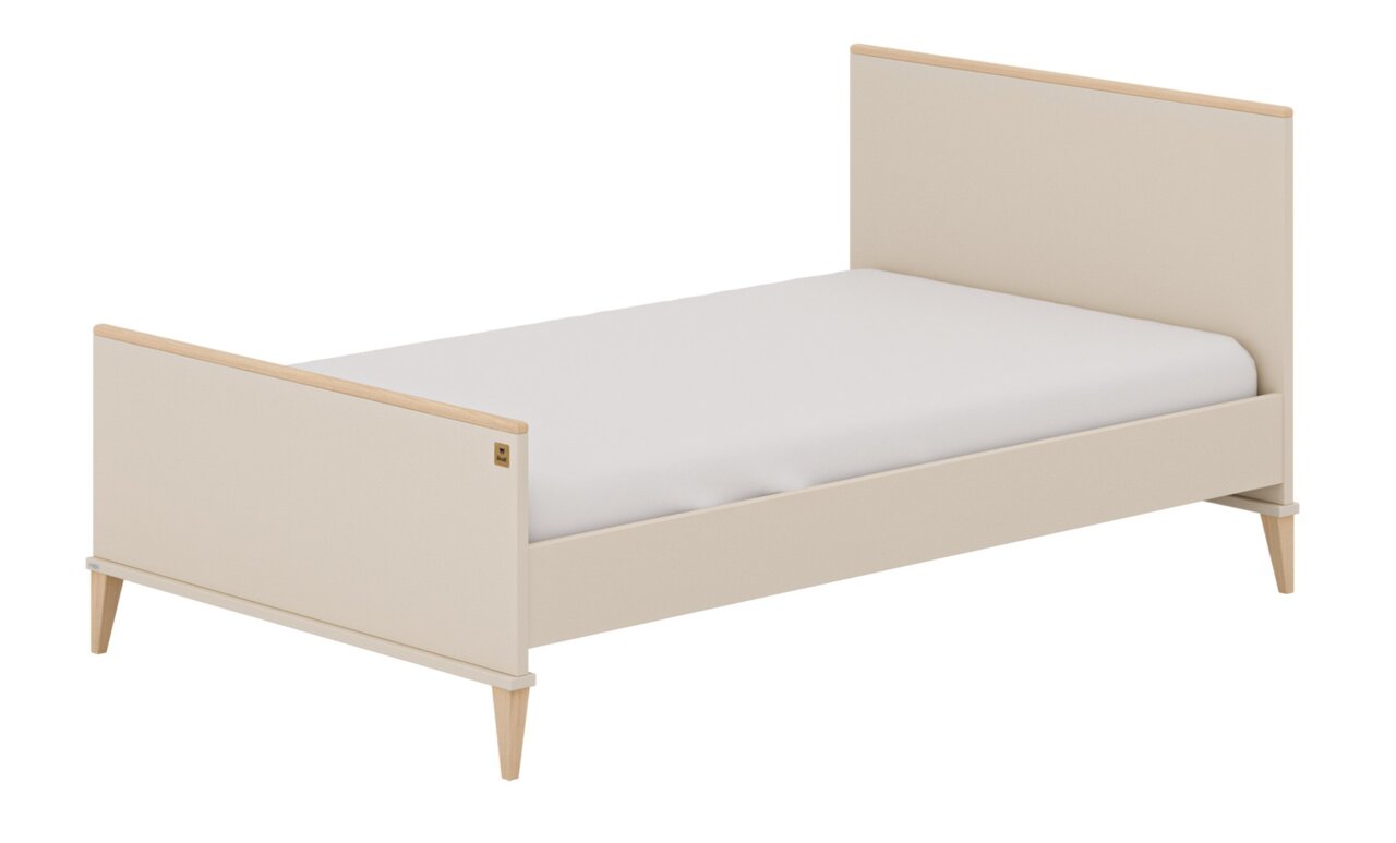 Modernes Jugendbett in hellem Holzdesign, seitliche Perspektive