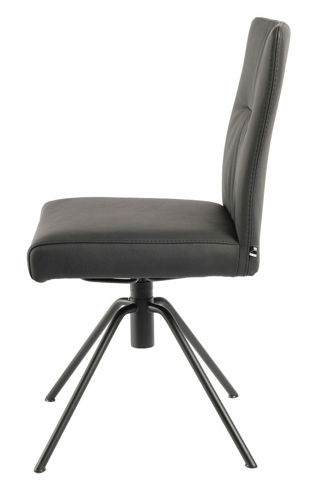 Moderner schwarzer Stuhl mit Metallbeinen, Seitenansicht