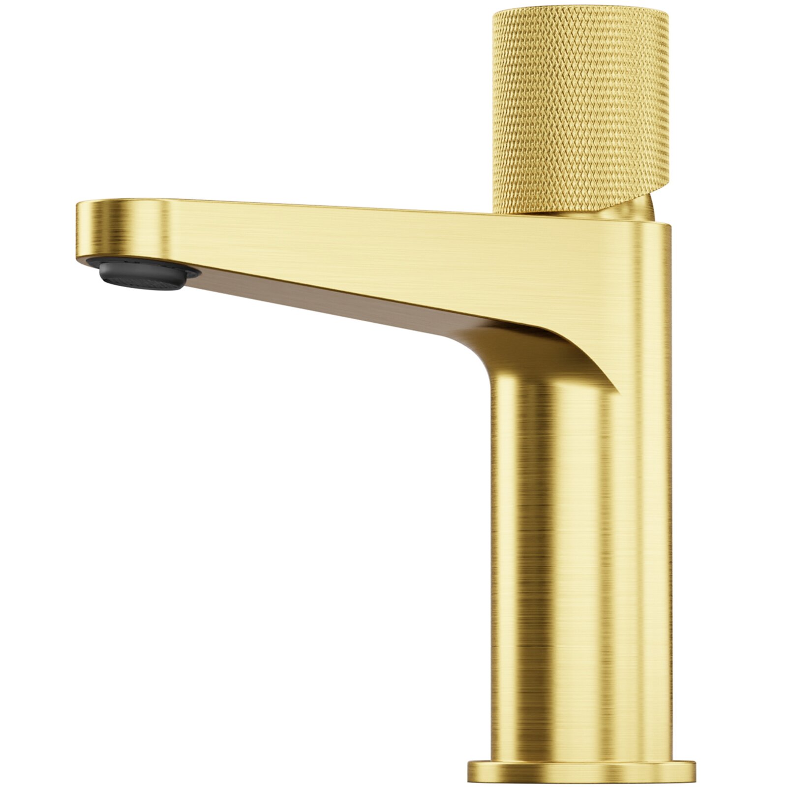 Gouden wastafelmengkraan in zijaanzicht, met een modern ontwerp en een gestructureerd oppervlak.