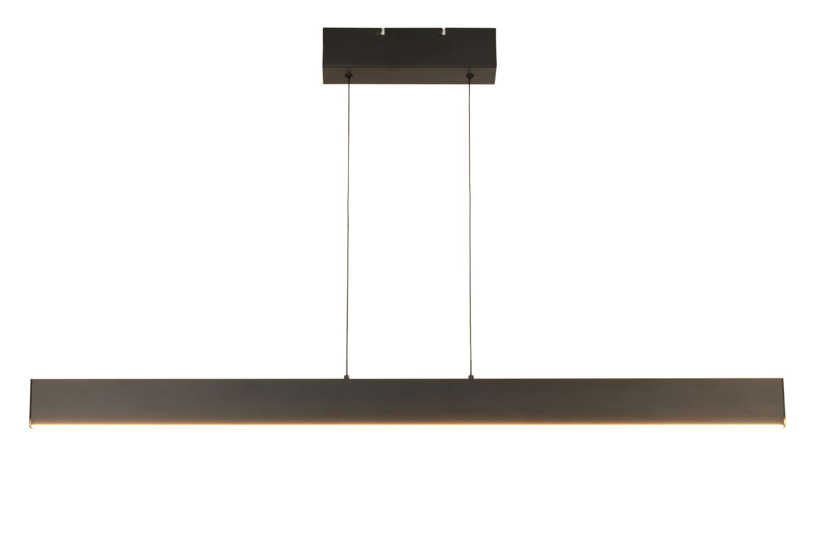 Novel LED-Hängeleuchte SCOTTSDALE Moderne LED-Hängeleuchte in rechteckiger Form, frontal betrachtet, mit schwarzem Gehäuse und zwei Aufhängungen.