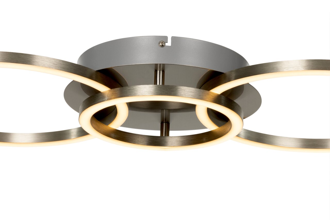 Moderne led-plafondlamp met cirkelvormig ontwerp, gezien vanaf de zijkant