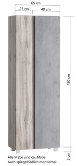 Hochschrank 65 cm mit Holz- und Betonoptik, Frontansicht