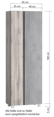 Hochschrank 65 cm mit Holz- und Betonoptik, Frontansicht