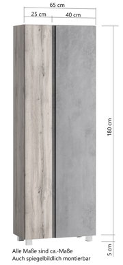 Hochschrank 65 cm mit Holz- und Betonoptik, Frontansicht