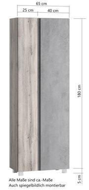 Hochschrank 65 cm mit Holz- und Betonoptik, Frontansicht
