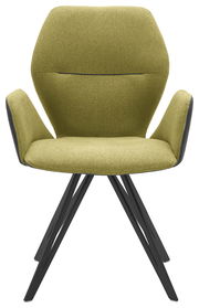 Grüner Armlehnenstuhl mit schwarzem Metallgestell, Vorderansicht