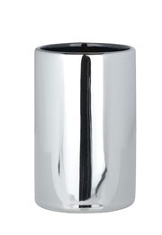 Keramik Zahnputzbecher Polaris in glänzendem Silber, frontal fotografiert.