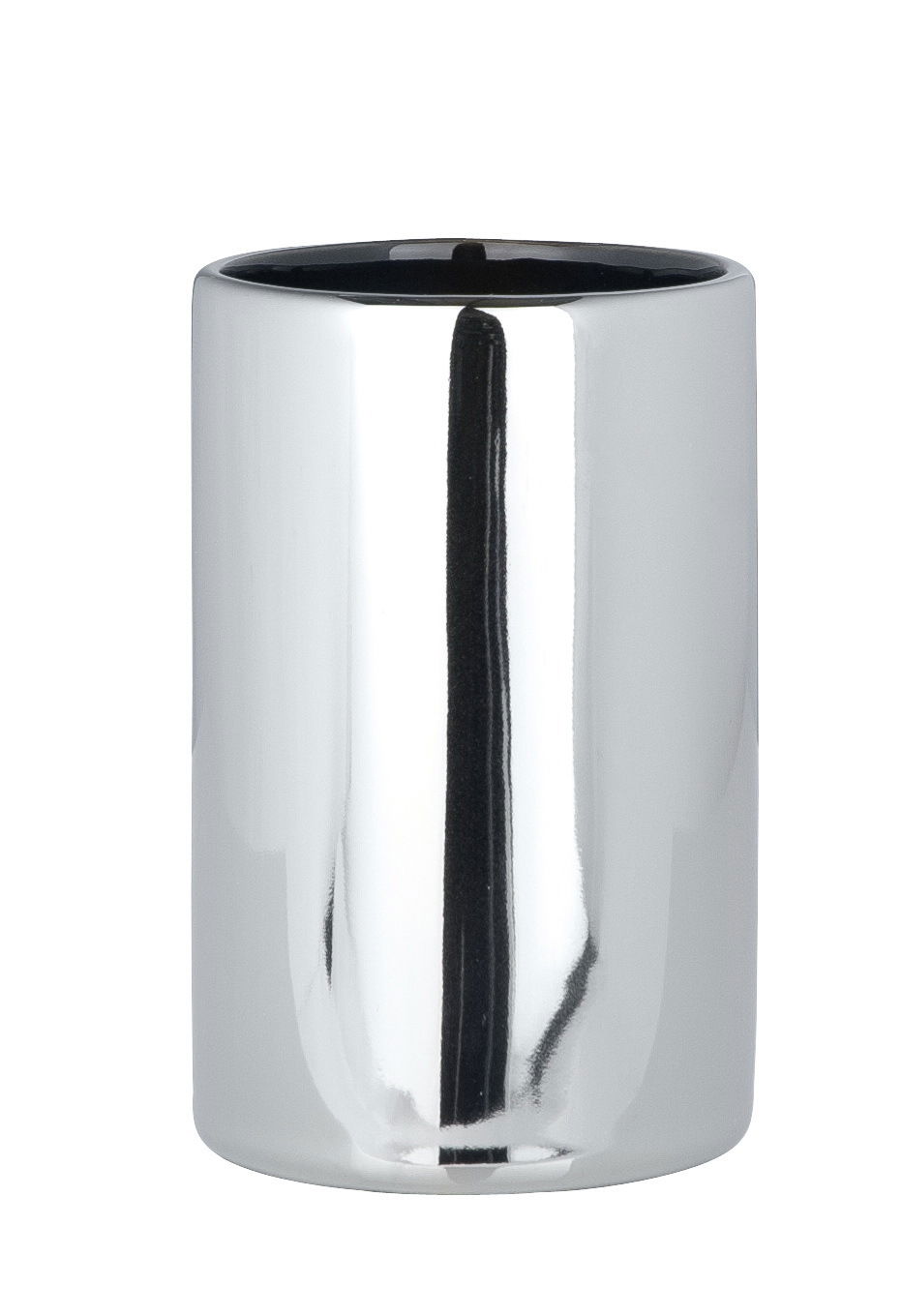 Keramik Zahnputzbecher Polaris in glänzendem Silber, frontal fotografiert.