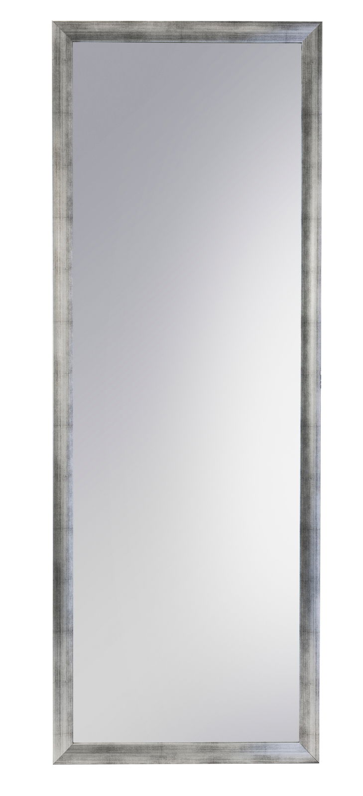 Rechteckiger Spiegel mit silbernem Rahmen, frontal fotografiert.