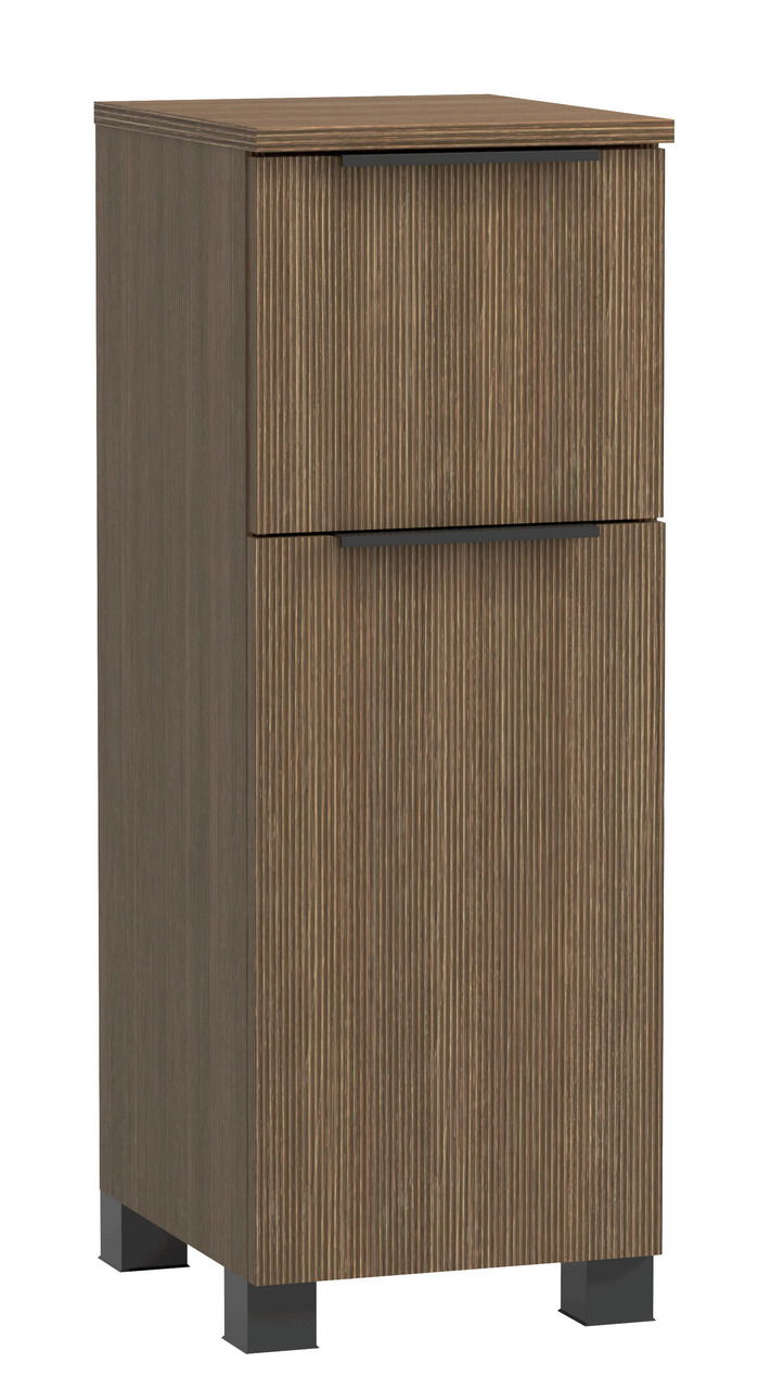 Moderner Unterschrank aus Holz mit zwei Schubladen, frontale Perspektive
