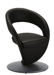 Moderner schwarzer Sessel mit geschwungenem Design, seitliche Perspektive