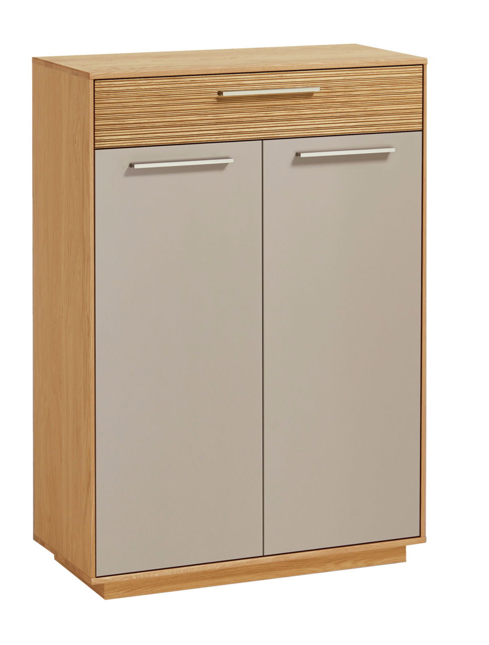 VOSS Schuhschrank LOVENO Moderner Schuhschrank aus Holz mit zwei Türen und einer Schublade, frontal abgebildet.