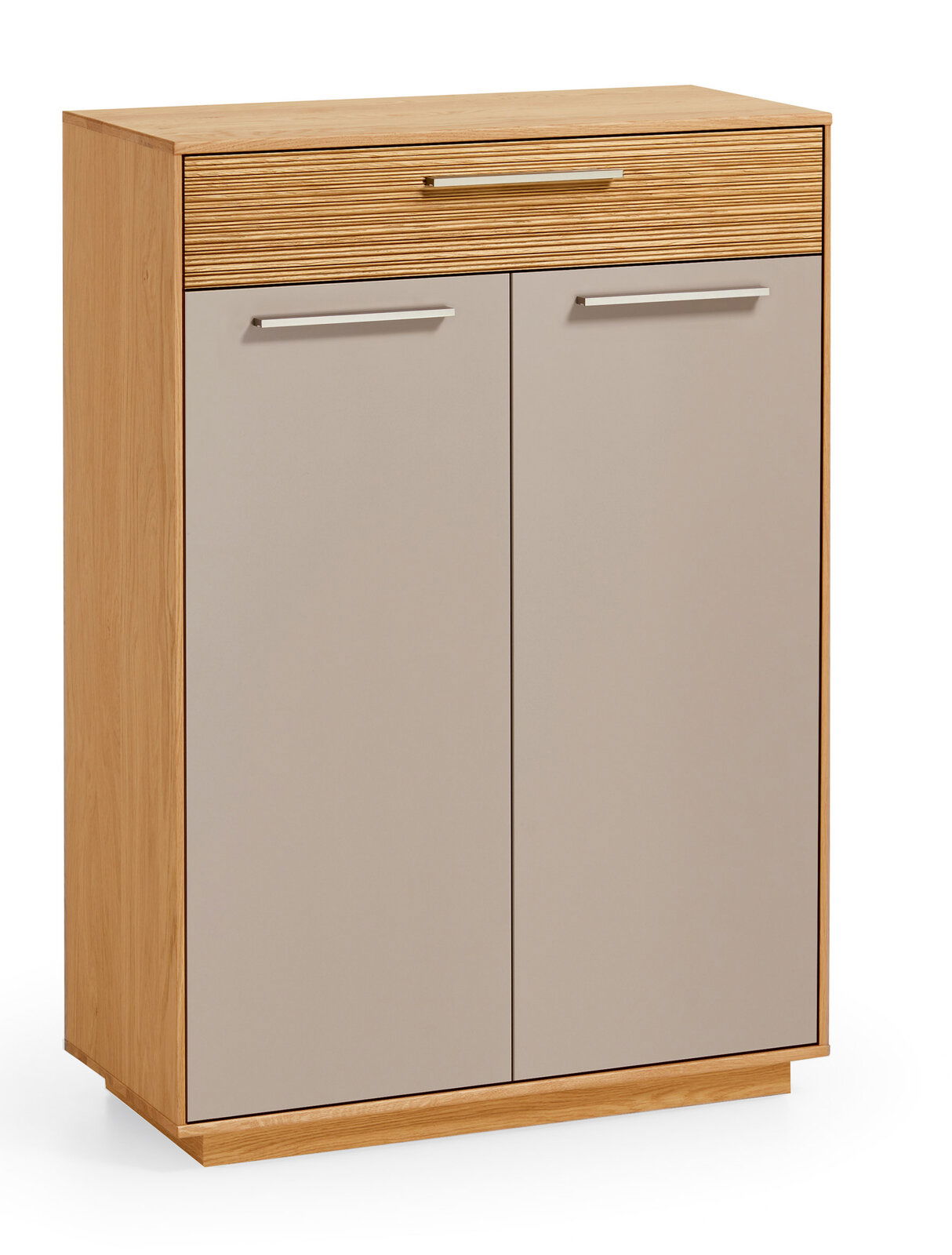 VOSS Schuhschrank LOVENO Moderner Schuhschrank aus Holz mit zwei Türen und einer Schublade, frontal abgebildet.