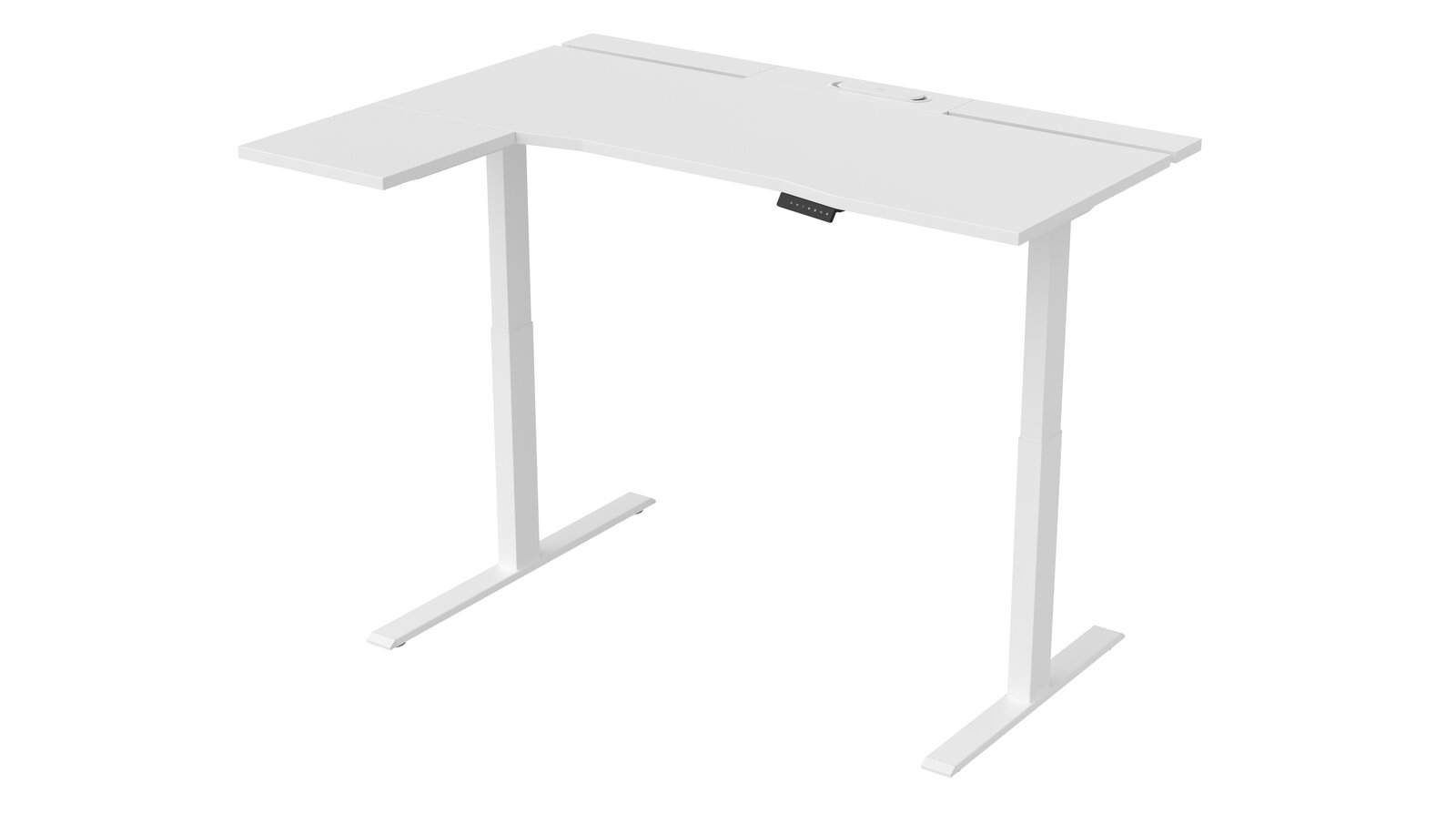 Weißer E-Schreibtisch Cantus CLAYTON mit höhenverstellbaren Beinen, seitlicher Perspektive