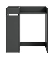 Schwarzer, minimalistischer Beistelltisch/Servierwagen mit Ablagefläche und seitlichem Fach, Ansicht von vorne leicht seitlich (Front-/Seitenperspektive) auf weißem Hintergrund