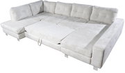 Großes, hellgraues Ecksofa in U-Form mit weichem Stoffbezug, von oben fotografiert.