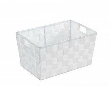 Weißer Badkorb Adria 'S' aus Kunststoffgeflecht, schräg von vorne fotografiert.