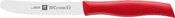 Rotes Messer mit Wellenschliffklinge, seitliche Ansicht